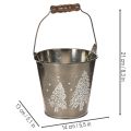 Dekoratyvinis kibiras su eglėmis ir medine rankena, 13 cm | Floristik24.lt
