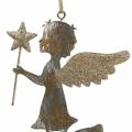 Floristik24 Dekoratyvinis angelas su burtų lazdele pakabinti metalinį auksinį, sidabrinį 15,5cm × 9,5cm 3vnt.