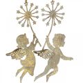 Floristik24 Angelas su kiaulpiene, kalėdinis papuošimas, dekoratyvinis pakabukas, metalo puošmena auksinė senovinė išvaizda H16/15cm 4vnt.