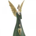 Floristik24 Deco figūrėlė angelas žalias kalėdinis angelas su auksine širdele H41cm