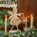 Floristik24 Angelas su kiaulpiene, metalo puošmena Kalėdoms, puošmena figūrėlė Advento aukso antikvarinis išvaizda H27,5cm