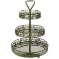 Floristik24 Metalinis serviravimo stovas, žalias, trijų aukštų, su eglės dekoracija, apvalus, 49 cm