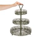 Metalinis serviravimo stovas, žalias, trijų aukštų, su eglės dekoracija, apvalus, 49 cm | Floristik24.lt