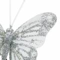 Floristik24 Plunksninis drugelis baltas su žėručiu 7,5cm 4vnt