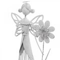 Floristik24 Pavasario puošmena, gėlių fėja kaip žibintas, metalinė stalo puošmena, elfas su gėle balta H32,5cm
