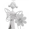 Floristik24 Žiedų fėja su gėle, pavasario puošmena, metalinis žibintas, gėlių fėja iš metalo balta H40,5cm