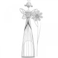 Floristik24 Žiedų fėja su gėle, pavasario puošmena, metalinis žibintas, gėlių fėja iš metalo balta H40,5cm