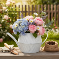Dekoratyvinis metalinis ąsotis, baltas, vintažinio „shabby chic“ stiliaus, 28 cm | Floristik24.lt