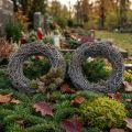 Šakų vainikas Ø25cm Baltas 2 dalių rinkinys Atminimo vainikas Stalo dekoracija Durų vainikas Advento vainikas | Floristik24.lt