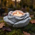 Rožių kapo dekoravimo stalo dekoravimo žvakidė pilka balta Ø14cm H7cm | Floristik24.lt