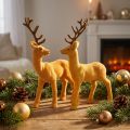 Deer Deco šiaurės elniai geltonai rudi flokuoti H20,5cm 2 rinkinys | Floristik24.lt