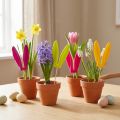 Velykinės zuikio ausų formos dekoracijos ant pagaliuko, atmosferinės gėlių formos, 31 cm, 4 vnt. | Floristik24.lt