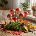Dekoratyviniai grybai ant vielos, raudoni, rudens dekoracija, klijuoti, 7 cm, 24 vnt. | Floristik24.lt
