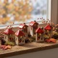 Keraminis namas su raudonu stogo langu ir širdele - 6 cm - Idiliška namų ir sodo apdaila - 6 vnt | Floristik24.lt