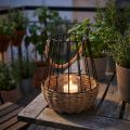 Žibintas su rankena ir stiklu juodas natūralus Ø18cm H22cm | Floristik24.lt