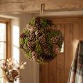 Tikrų kūgių dekoratyvinis rutulys su samanų natūralia puošyba Ø25cm H25cm | Floristik24.lt
