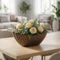 Gėlių vazonas su grioveliais, ovalus, antracito spalvos, aukso spalvos, 36 cm | Floristik24.lt