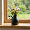 Mini keraminė vaza juoda rankena keraminė apdaila H8,5cm | Floristik24.lt