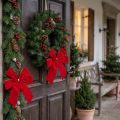 Dekoratyvinis lankelis raudonas aksominis lankelis 4cm pločio kalėdinis lankelis išorei 15×18cm 2vnt. | Floristik24.lt