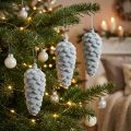 Pušies kankorėžiai, pilki, pūkuotiniai, 11,5 cm, 6 vnt., dekoracija | Floristik24.lt