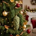 Dekoratyviniai žali pušies kankorėžiai, pakabos, kalėdinė dekoracija, 6 vnt. rinkinys | Floristik24.lt