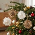 Kalėdinių dekoracijų rinkinys „Popierinės žvaigždės“, baltos ir rudos spalvos, 16 cm, 6 vnt. | Floristik24.lt