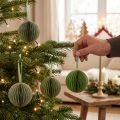 Kalėdiniai žaisliukai, popieriniai korio formos kamuoliukai, žali ir auksiniai, 7 cm, 4 vnt., dekoracija | Floristik24.lt