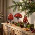 Žavingi raudoni grybukų papuošalai su džiuto virvele, 3 cm – tobula rudens ir Kalėdų puošmena – 6 vnt. | Floristik24.lt