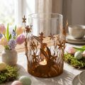 Žibintas su triušiais, pavasario puošmena, metalinė dekoracija su gėlėmis, Velykinė patina Ø11,5cm H18cm | Floristik24.lt