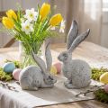 Dekoratyvinis zuikis, sodo figūrėlė betonine išvaizda, skurdus prašmatnumas, Velykų puošmena su sidabriniais akcentais H21/14cm, 2 rinkinys | Floristik24.lt