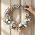 Dekoratyvinis vainikas, baltai dažytas, durų vainikas, „shabby chic“, Ø42 cm, natūralios šakos, kaimiškas stilius | Floristik24.lt