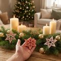 Medinės žvaigždės Kalėdinė puošmena medžio žvaigždės oranžinė 8cm 16 vnt | Floristik24.lt