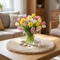 Dirbtinio kailio dekoratyvinio kailio apvalaus stalo bėgimo kailinis kilimas smėlio spalvos Ø38cm | Floristik24.lt
