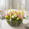 Žvakių laikiklis baltame dekoratyviniame metaliniame dubenyje Ø14cm H7cm | Floristik24.lt