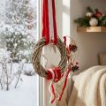 Kalėdinis lango vainikas kabinti raudonas, baltas Ø20cm L98cm | Floristik24.lt