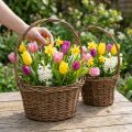 Ovalus gluosnių sodinimo krepšelis su rankena, rudas, 28/24 cm, 2 vnt. rinkinys | Floristik24.lt