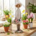 Dekoratyvinės figūrėlės sodininkas, dekoratyvinė moteris su gėlėmis, baltai rožinė, H21cm | Floristik24.lt