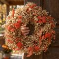Dekoratyvinis vainikas džiovintų gėlių gėlių vainikas oranžinis kremas Ø25cm | Floristik24.lt