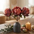 Dekoratyvinės dirbtinės gėlės Protea raudonai oranžinės 34 cm 3 vnt. | Floristik24.lt