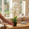 Dirbtinės orchidėjos vazonui baltos 80cm | Floristik24.lt