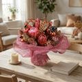 Džiovintų gėlių mišinys: rausvoji protea, artišokas, aguona, natūrali dekoracija, 38 cm, 580 g | Floristik24.lt