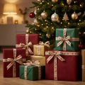 Kalėdinė juostelė "Ho Ho Ho" dovanų juostelė smėlio spalvos 15mm 15m | Floristik24.lt