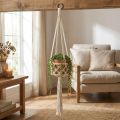 Kabanti makrame dekoracija bohemiško stiliaus Ø12 cm, aukštis 79 cm, kreminės spalvos - pakabinama sienos dekoracija vazonui | Floristik24.lt