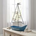 Žibintų metalinė laivo dekoracija mėlyna 38x14x55cm | Floristik24.lt