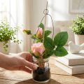 Rožė rožinėje stiklinėje H23cm | Floristik24.lt