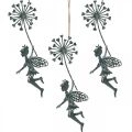 Floristik24 Pavasarinė puošmena, elfas su kiaulpiene, dekoracinis pakabukas gėlių fėja, metalinė dekoracija 3vnt