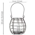 Sodo žibintas, juodo metalo su vėjo šviesa, Ø14cm, aukštis12.5cm | Floristik24.lt