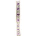 Floristik24 Dovanų kaspinas gėlės medvilninis kaspinas violetinis baltas 15mm 20m