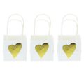 Floristik24 Dovanų maišeliai su širdelėmis ir rankenomis balto aukso 10,5cm 12vnt