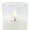 Floristik24 LED žvakė stiklinėje su liepsnos efektu, patalpų žvakė šiltai balta, LED su laikmačiu, maitinama baterija Ø7,5 H12,5cm